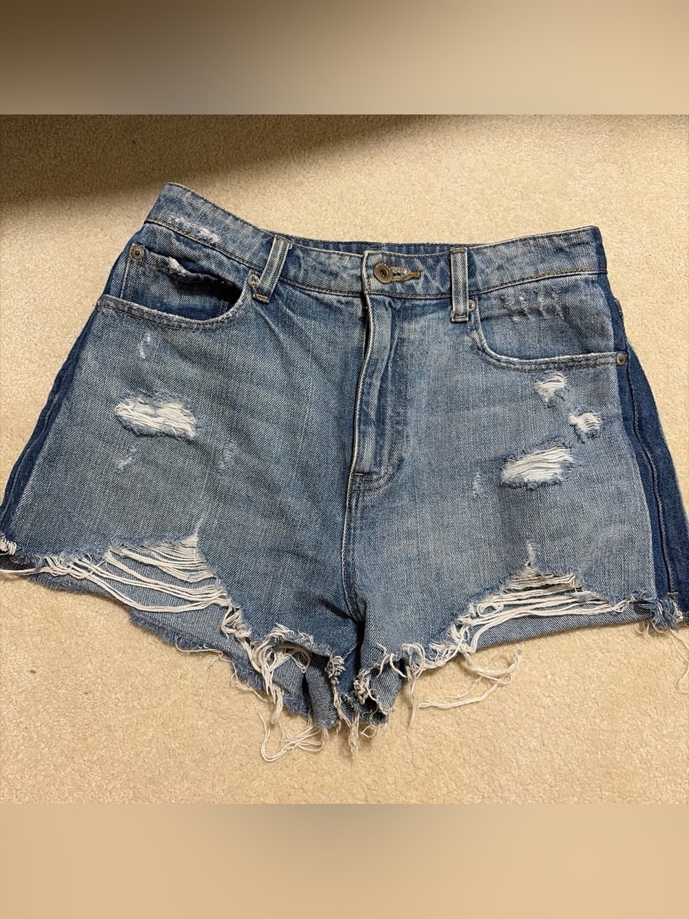 pistola Distressed Medium Blue Denim Cutoff Shorts